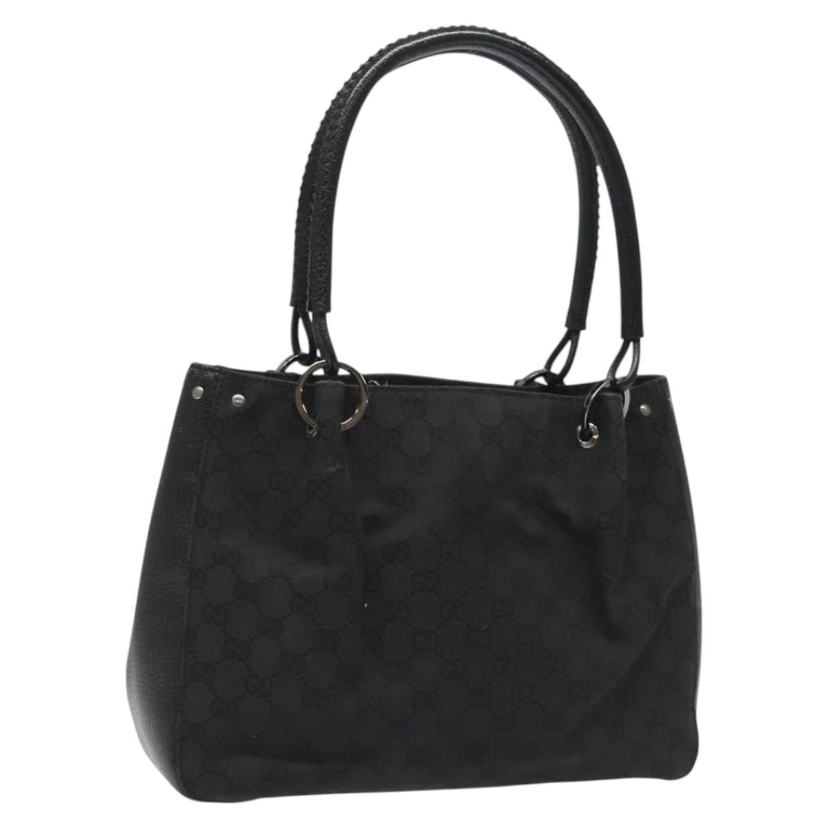 GUCCI GG Canvas Shoulder Bag Black Silver 115007 Auth nb052