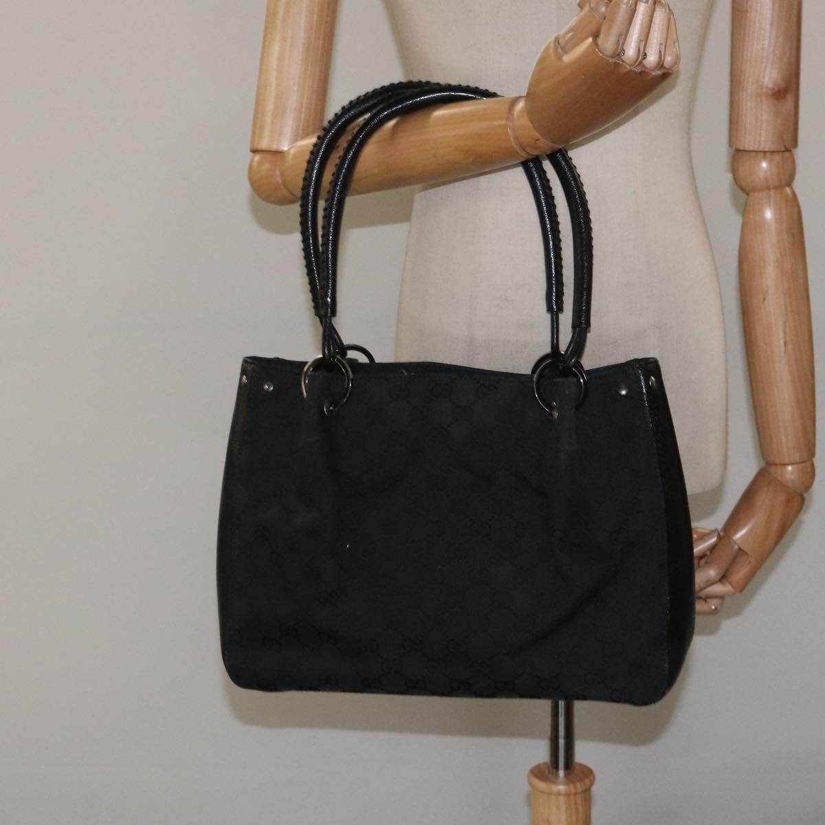 GUCCI GG Canvas Shoulder Bag Black Silver 115007 Auth nb052