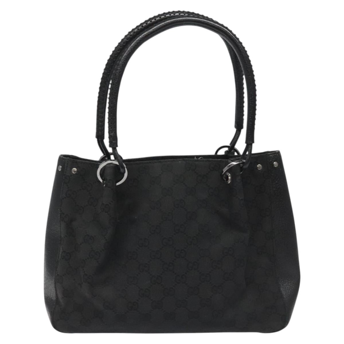 GUCCI GG Canvas Shoulder Bag Black Silver 115007 Auth nb052