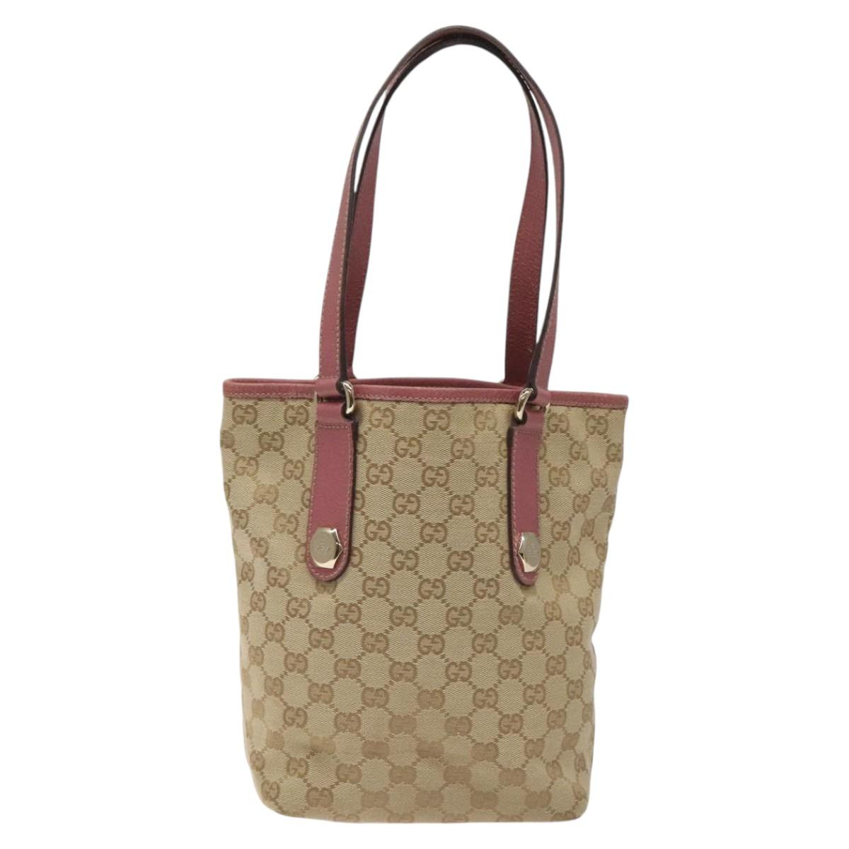 GUCCI GG Canvas Tote Bag Beige Pink Auth nb054