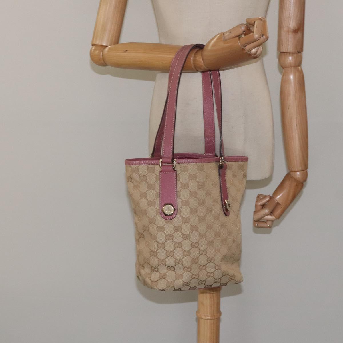 GUCCI GG Canvas Tote Bag Beige Pink Auth nb054