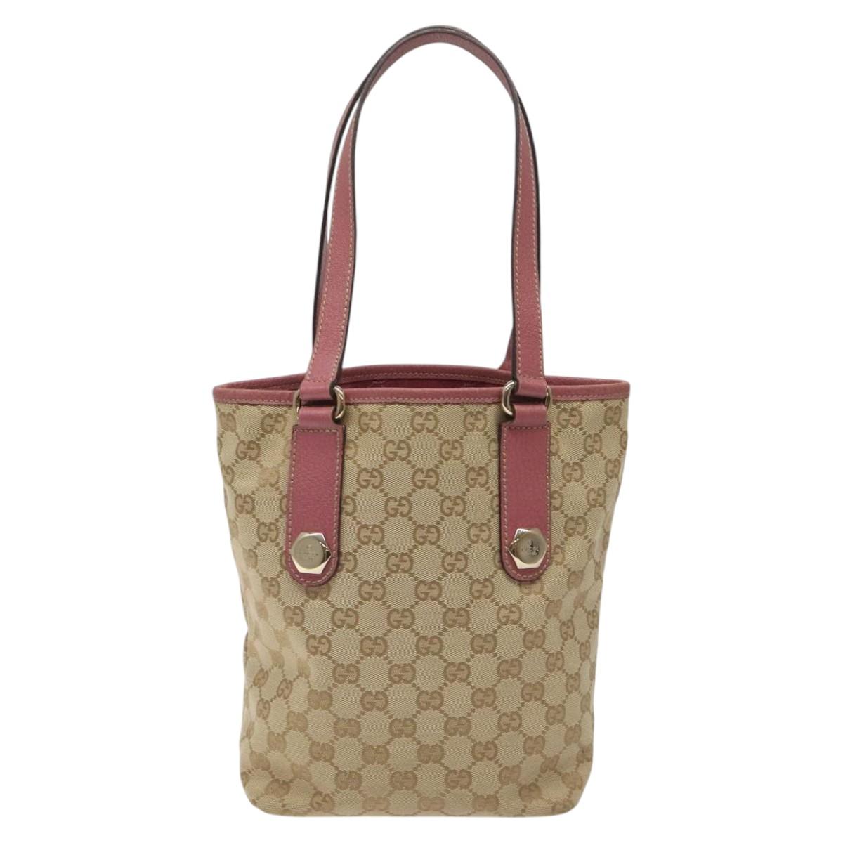 GUCCI GG Canvas Tote Bag Beige Pink Auth nb054