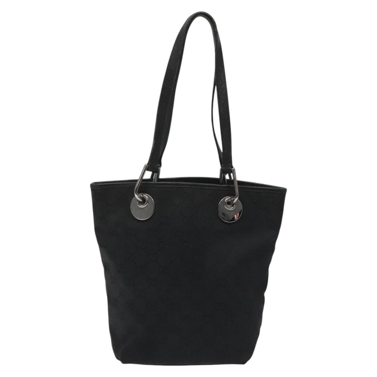 GUCCI GG Canvas Tote Bag Black Silver 120840 Auth nb060