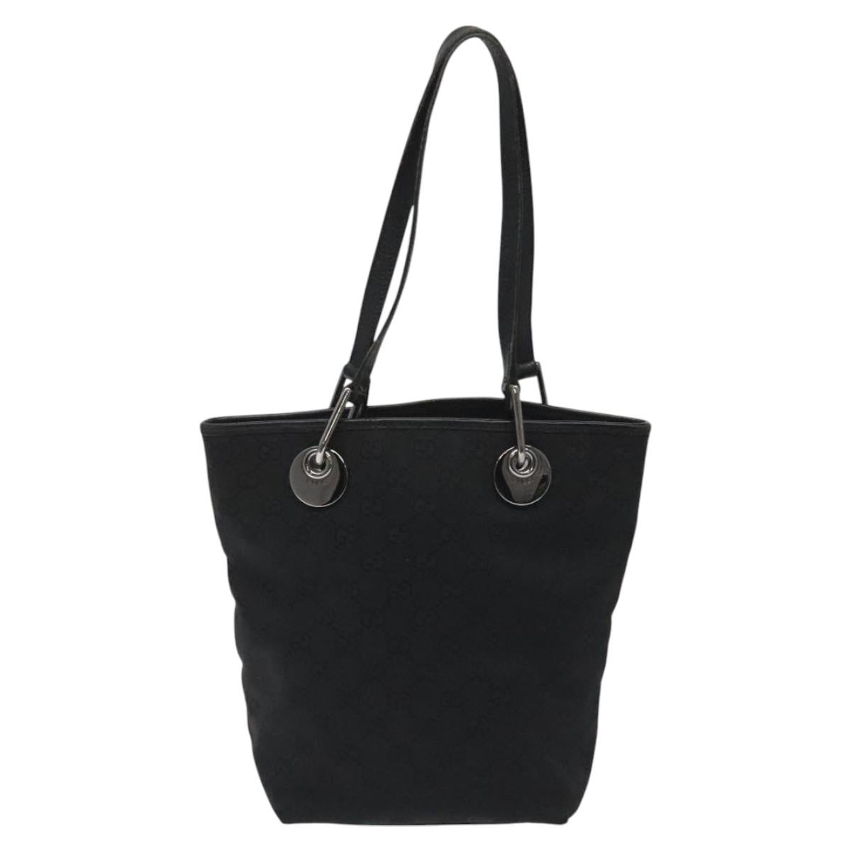 GUCCI GG Canvas Tote Bag Black Silver 120840 Auth nb060