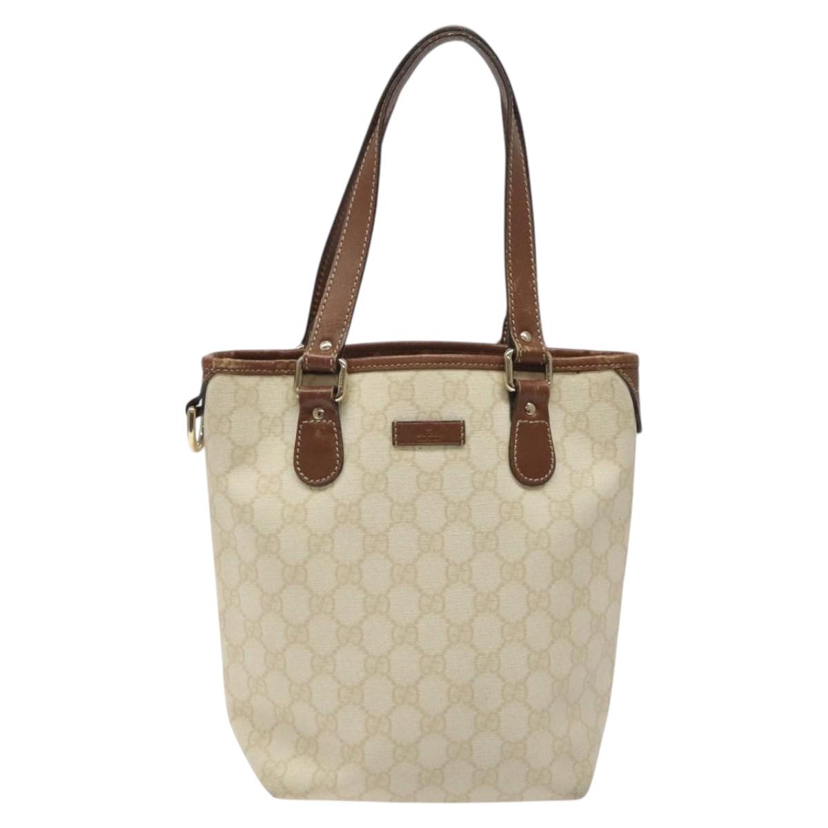 GUCCI GG Supreme Tote Bag PVC Gold White 189897 Auth nb065