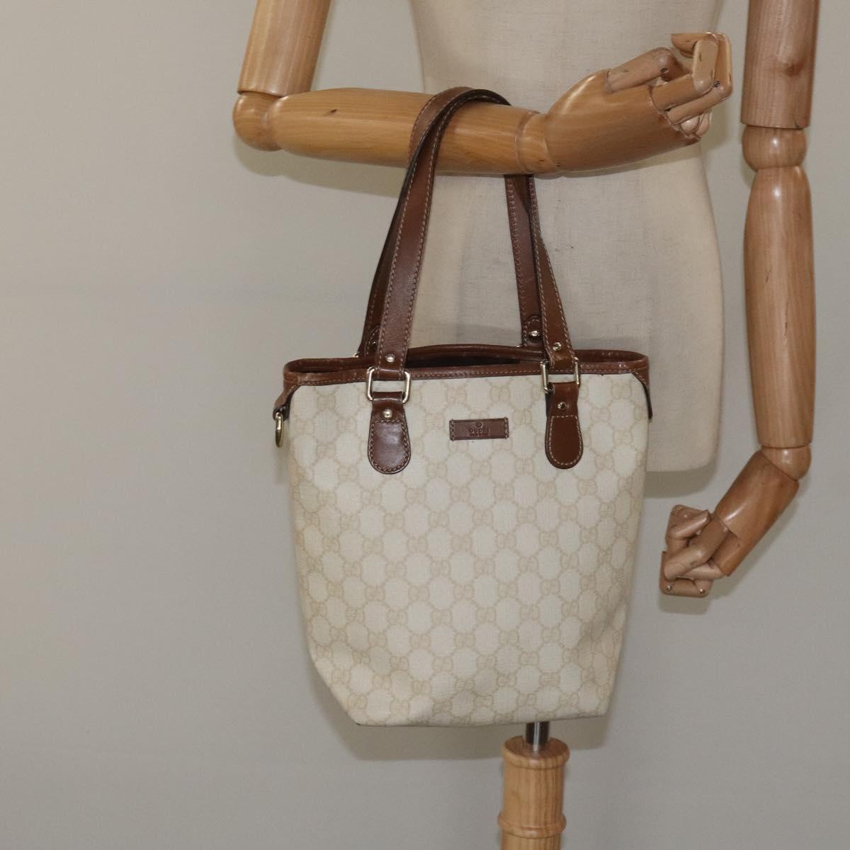 GUCCI GG Supreme Tote Bag PVC Gold White 189897 Auth nb065