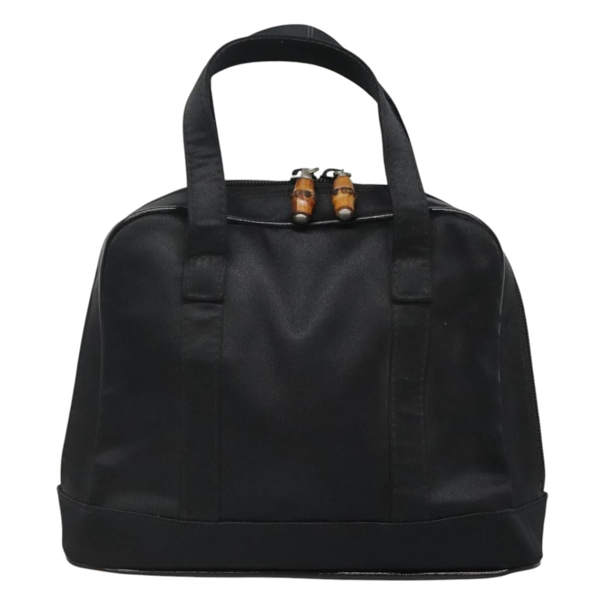 GUCCI Bamboo Hand Bag Nylon Black Auth nb074