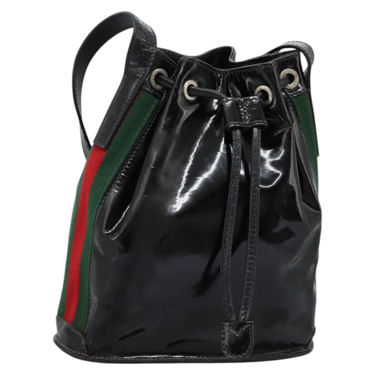 GUCCI Web Sherry Line Shoulder Bag Patent leather Black Green Red Auth nb076