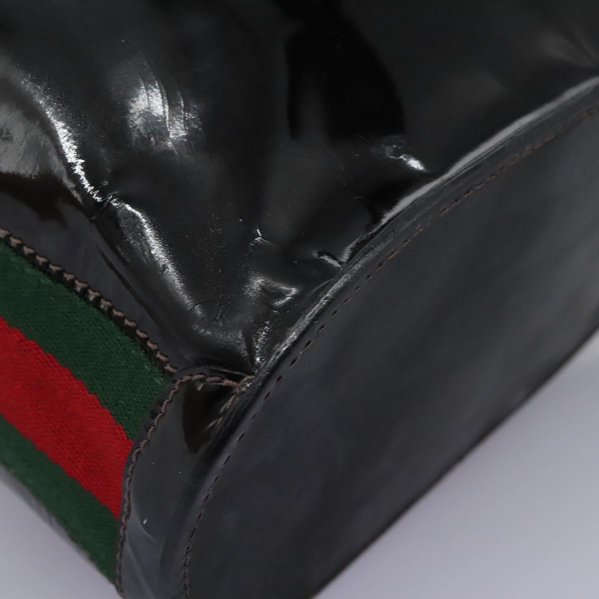 GUCCI Web Sherry Line Shoulder Bag Patent leather Black Green Red Auth nb076