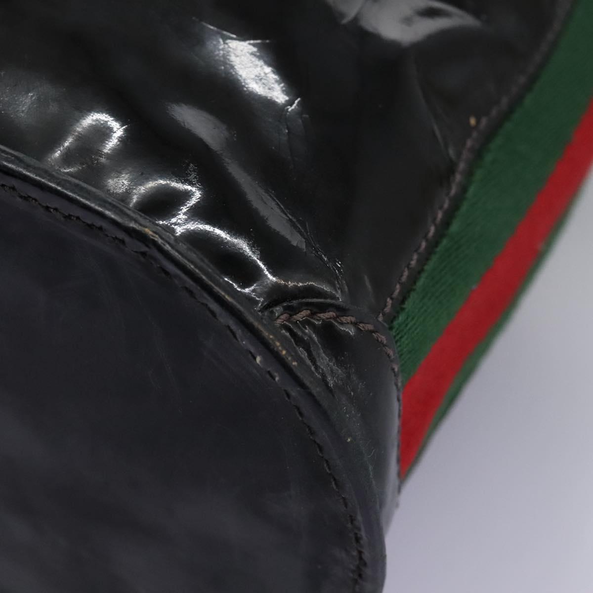 GUCCI Web Sherry Line Shoulder Bag Patent leather Black Green Red Auth nb076