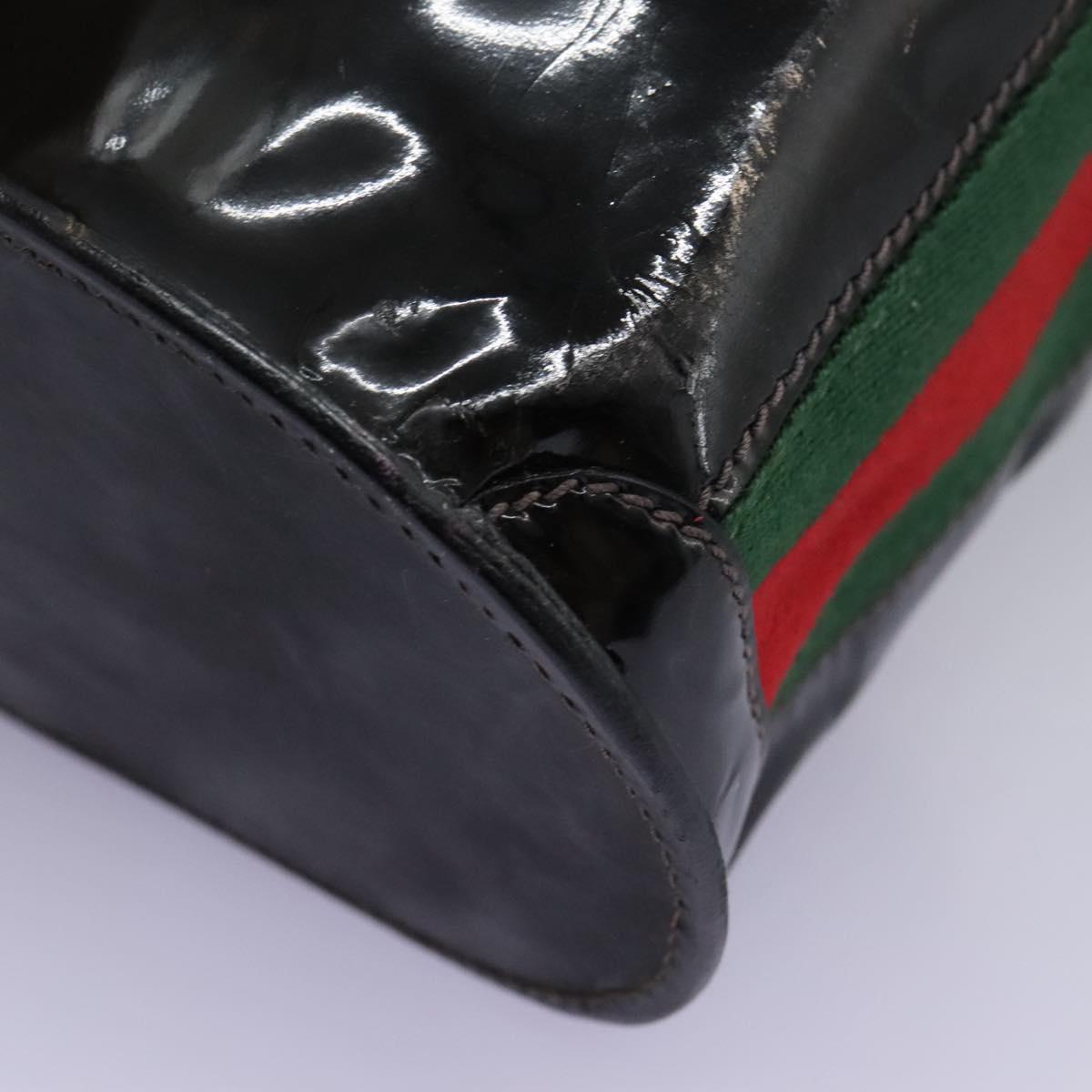 GUCCI Web Sherry Line Shoulder Bag Patent leather Black Green Red Auth nb076