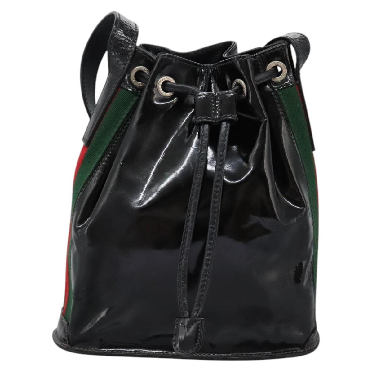 GUCCI Web Sherry Line Shoulder Bag Patent leather Black Green Red Auth nb076