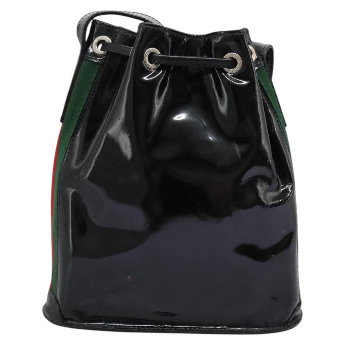GUCCI Web Sherry Line Shoulder Bag Patent leather Black Green Red Auth nb076