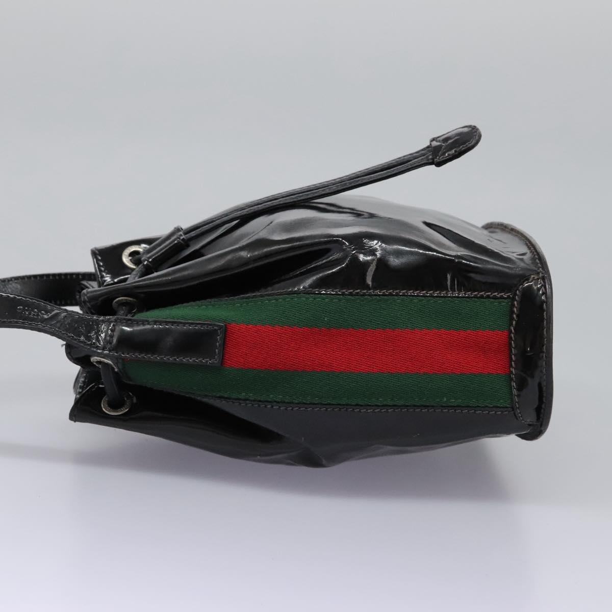 GUCCI Web Sherry Line Shoulder Bag Patent leather Black Green Red Auth nb076