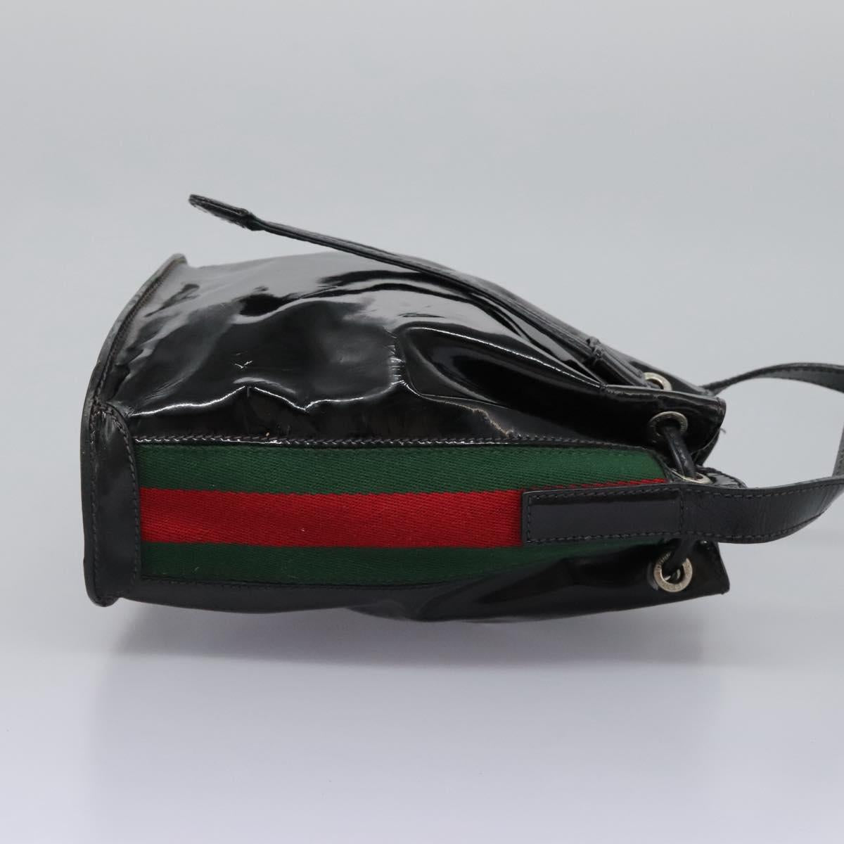 GUCCI Web Sherry Line Shoulder Bag Patent leather Black Green Red Auth nb076