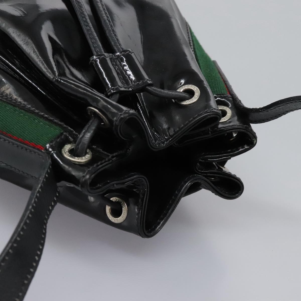 GUCCI Web Sherry Line Shoulder Bag Patent leather Black Green Red Auth nb076