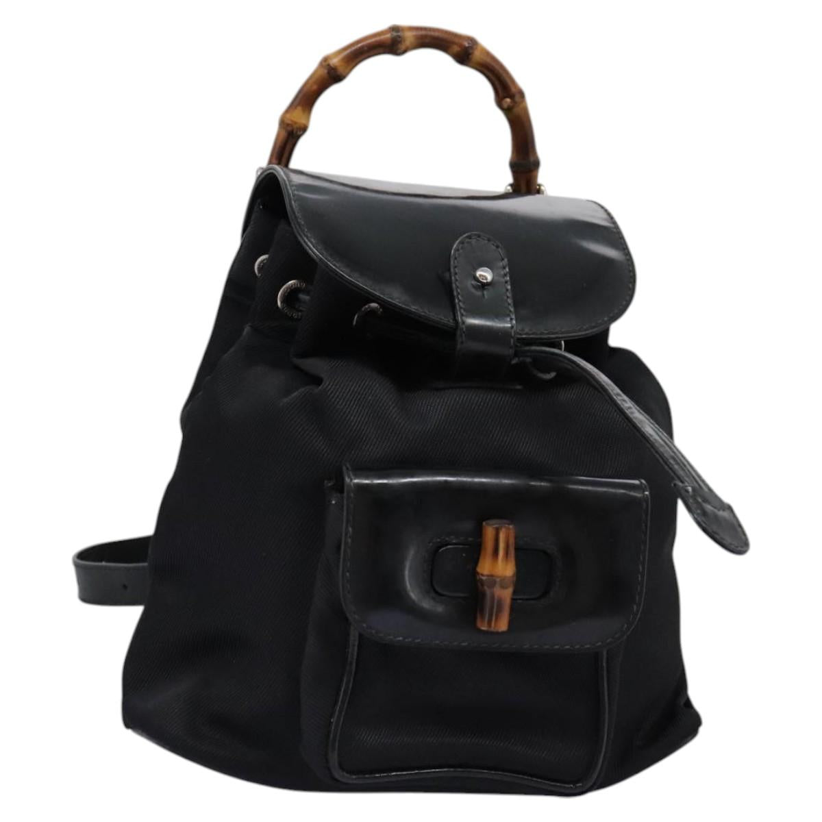 GUCCI Bamboo Backpack Nylon Black 003 1998 0030 Auth nb097