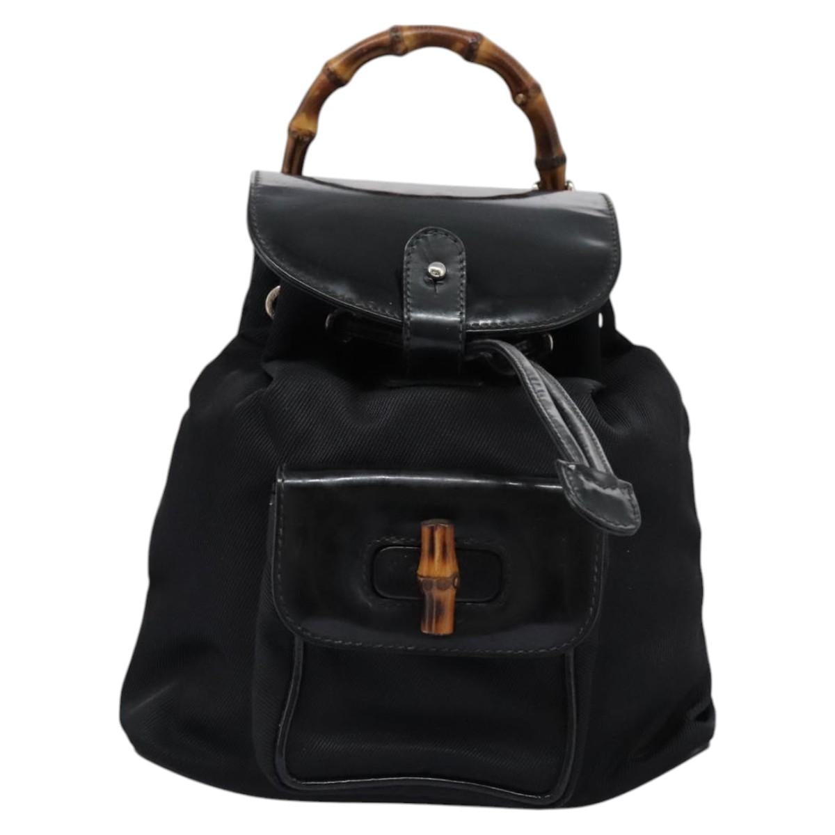GUCCI Bamboo Backpack Nylon Black 003 1998 0030 Auth nb097