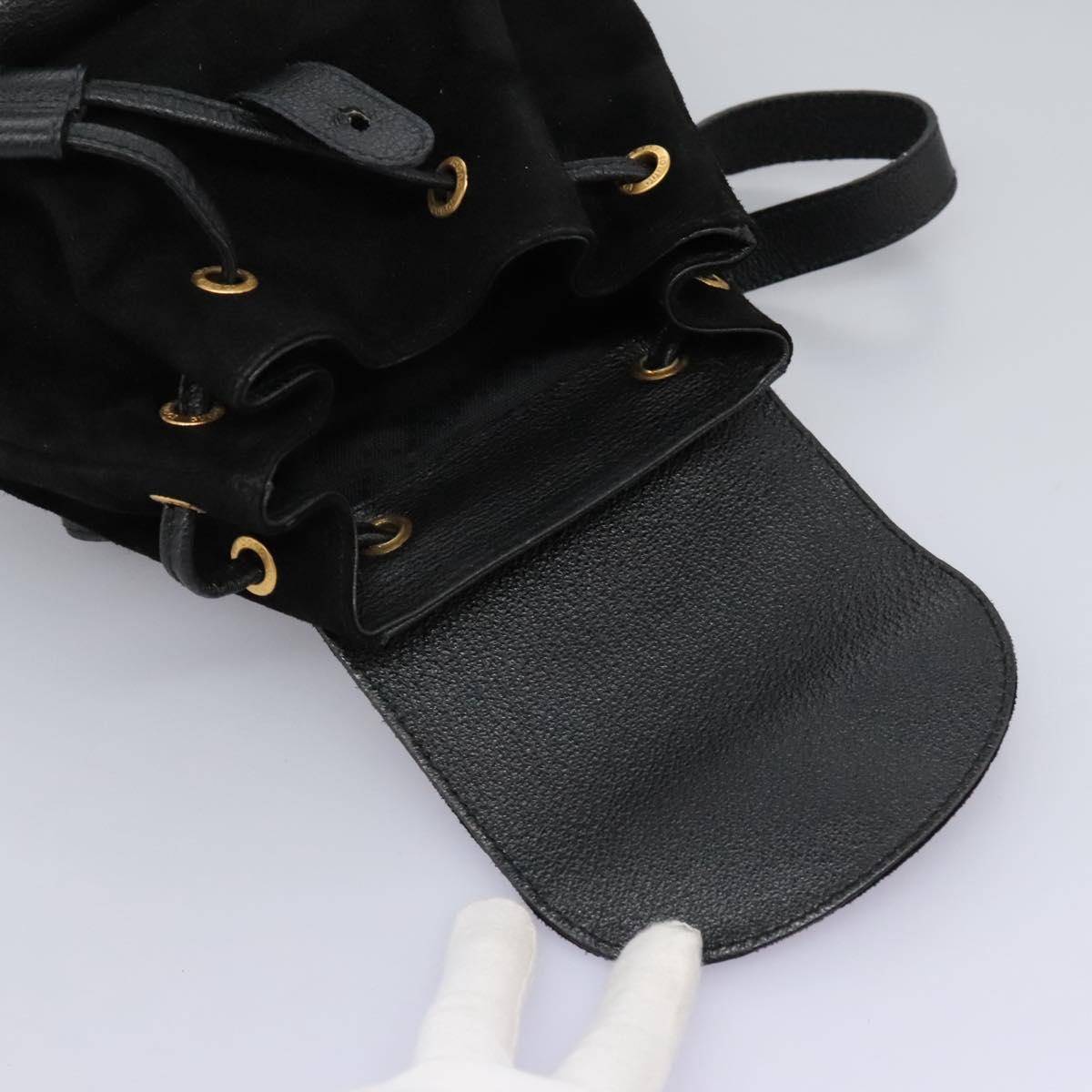 GUCCI Bamboo Backpack Suede Leather Black Gold 003 2058 0030 Auth nb098