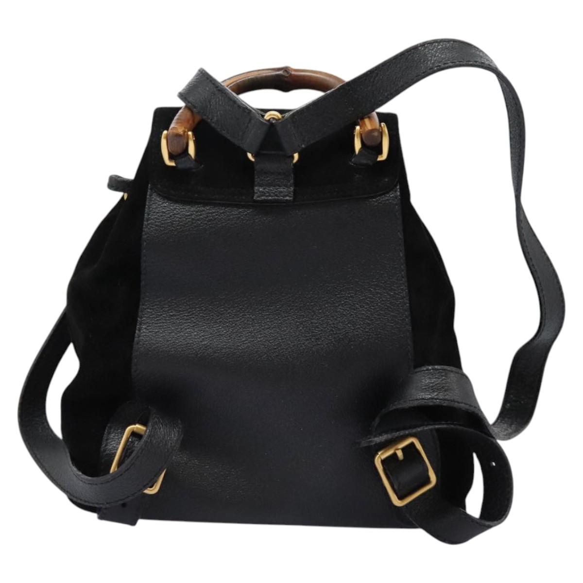 GUCCI Bamboo Backpack Suede Leather Black Gold 003 2058 0030 Auth nb098