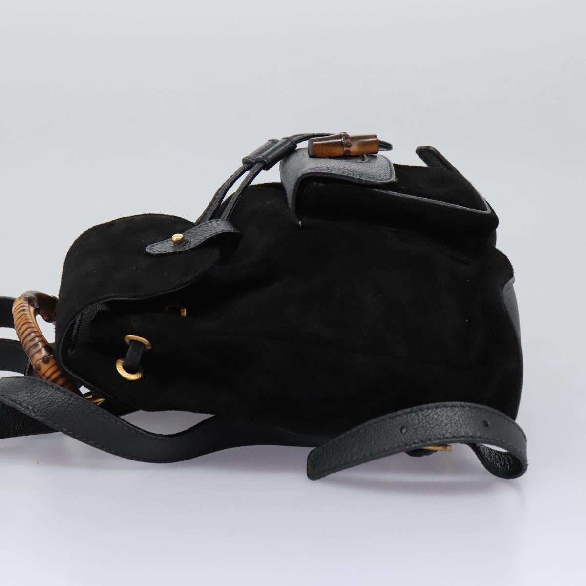 GUCCI Bamboo Backpack Suede Leather Black Gold 003 2058 0030 Auth nb098