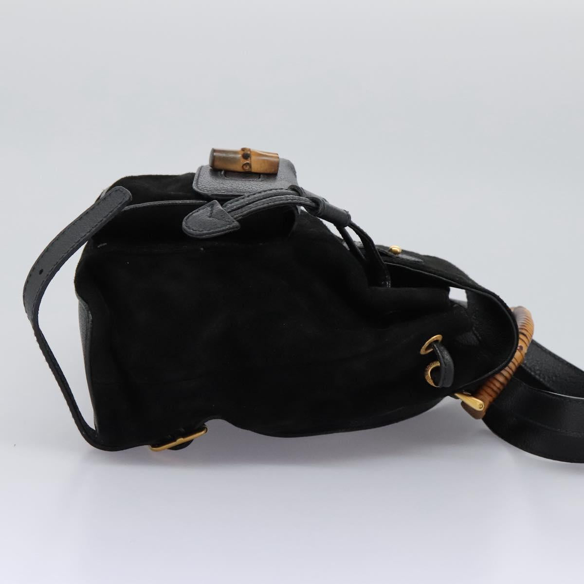 GUCCI Bamboo Backpack Suede Leather Black Gold 003 2058 0030 Auth nb098