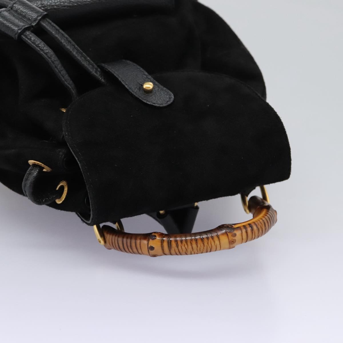 GUCCI Bamboo Backpack Suede Leather Black Gold 003 2058 0030 Auth nb098