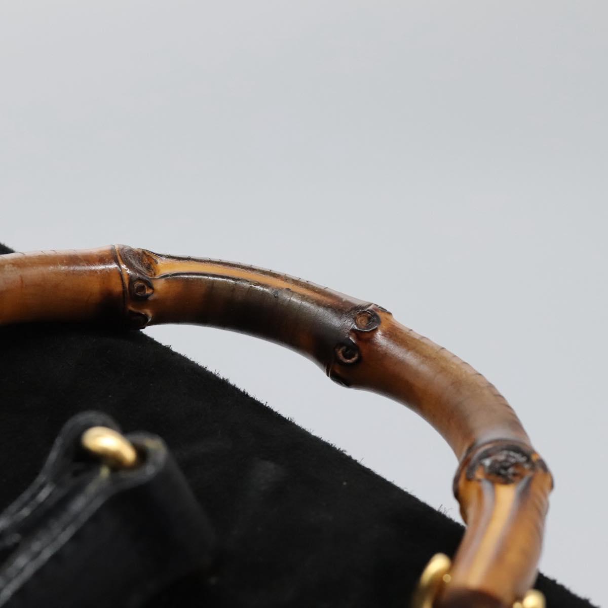 GUCCI Bamboo Backpack Suede Leather Black Gold 003 2058 0030 Auth nb098