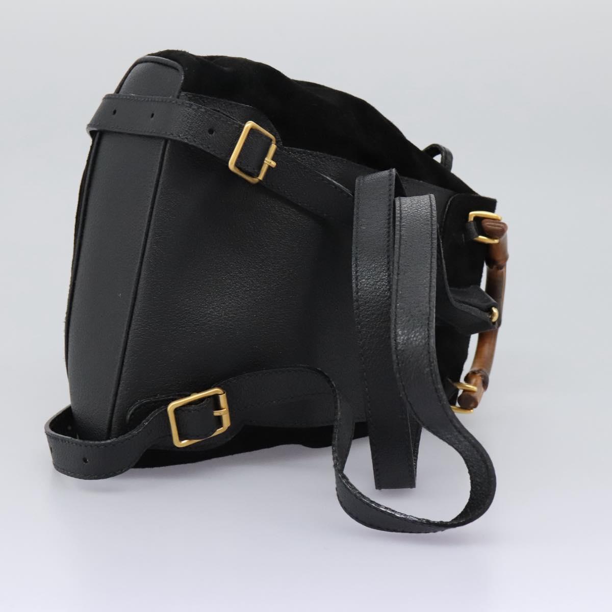 GUCCI Bamboo Backpack Suede Leather Black Gold 003 2058 0030 Auth nb098