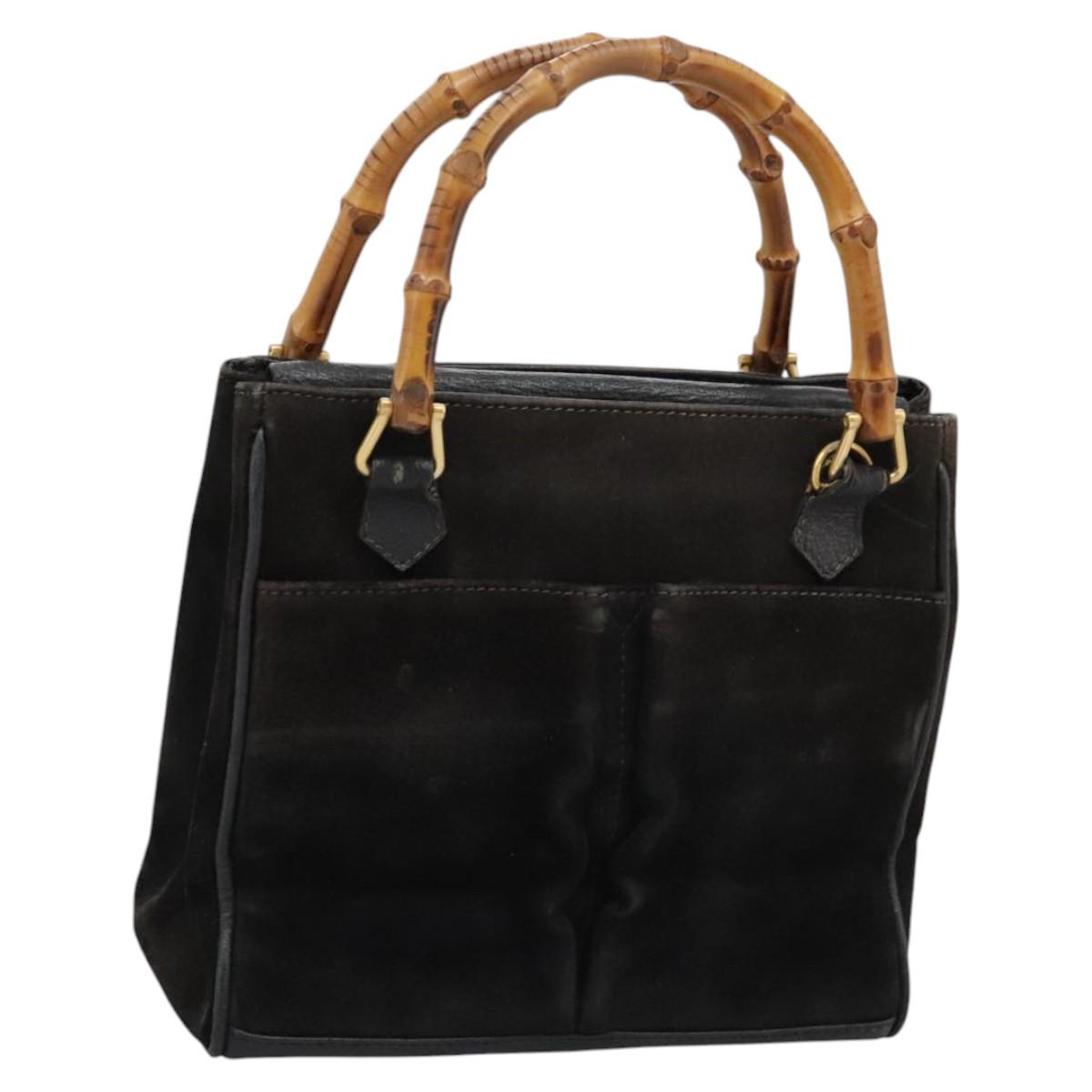 GUCCI Bamboo Hand Bag Suede Leather Black Gold 000 122 0316 Auth nb100