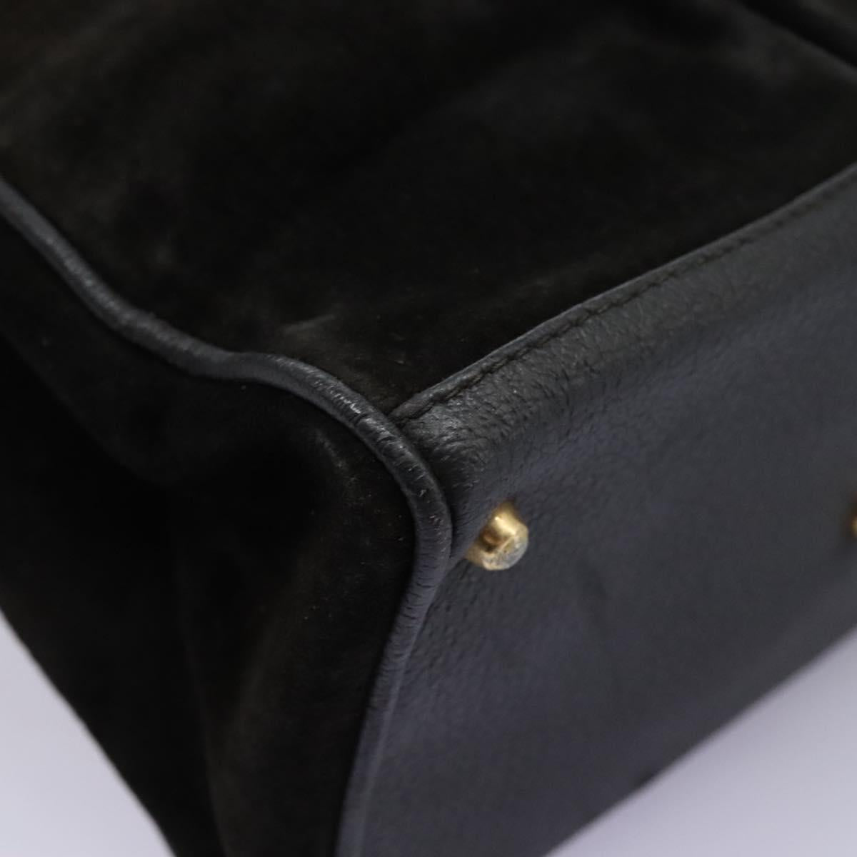 GUCCI Bamboo Hand Bag Suede Leather Black Gold 000 122 0316 Auth nb100