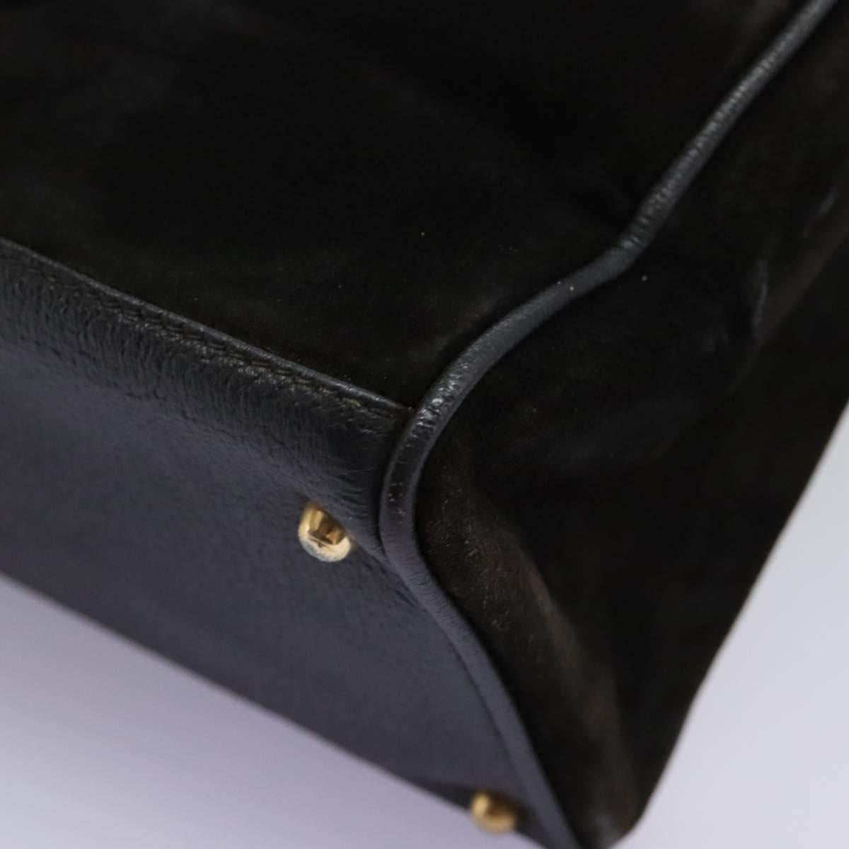 GUCCI Bamboo Hand Bag Suede Leather Black Gold 000 122 0316 Auth nb100