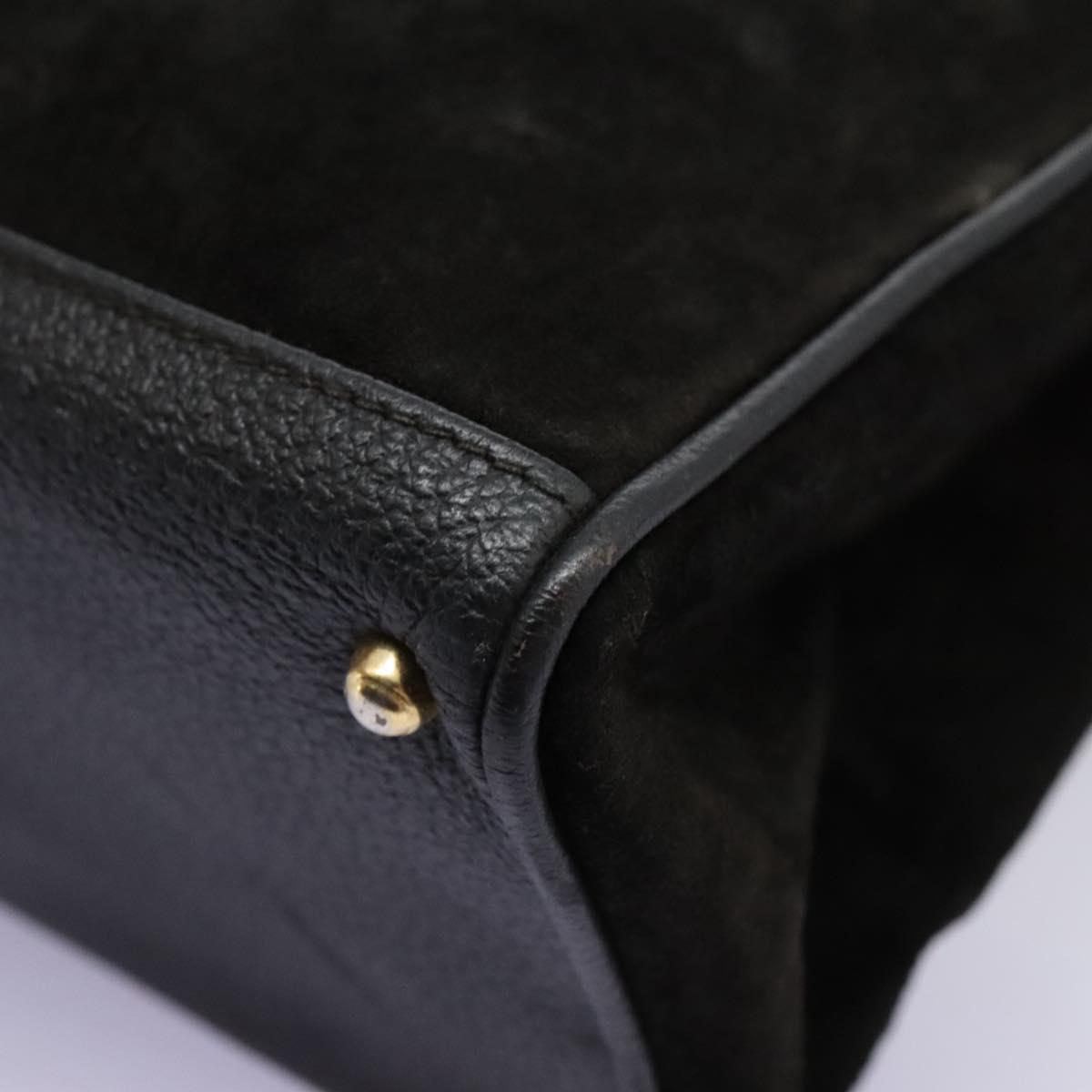 GUCCI Bamboo Hand Bag Suede Leather Black Gold 000 122 0316 Auth nb100