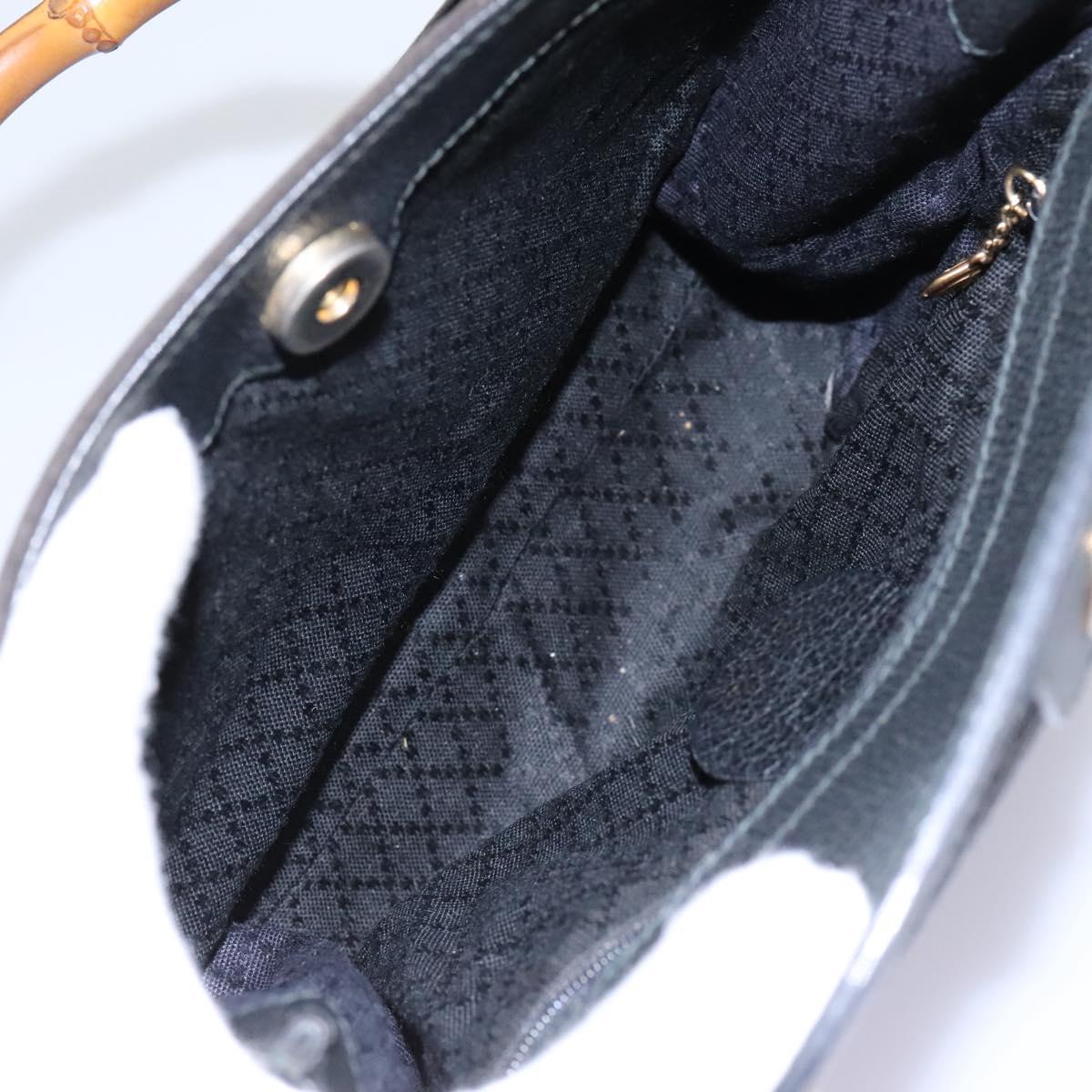 GUCCI Bamboo Hand Bag Suede Leather Black Gold 000 122 0316 Auth nb100