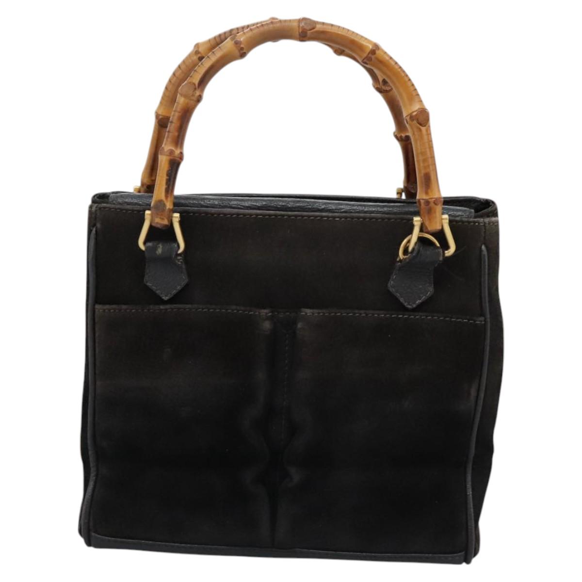 GUCCI Bamboo Hand Bag Suede Leather Black Gold 000 122 0316 Auth nb100