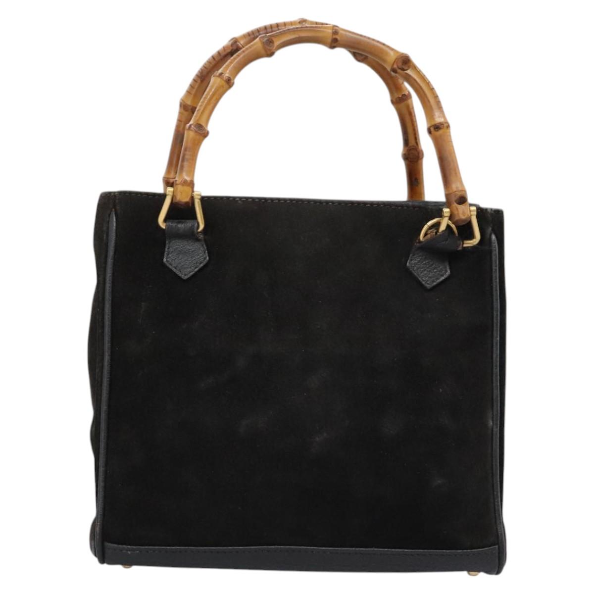 GUCCI Bamboo Hand Bag Suede Leather Black Gold 000 122 0316 Auth nb100