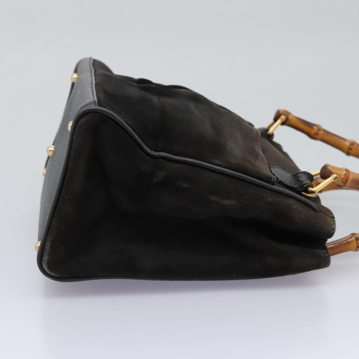 GUCCI Bamboo Hand Bag Suede Leather Black Gold 000 122 0316 Auth nb100