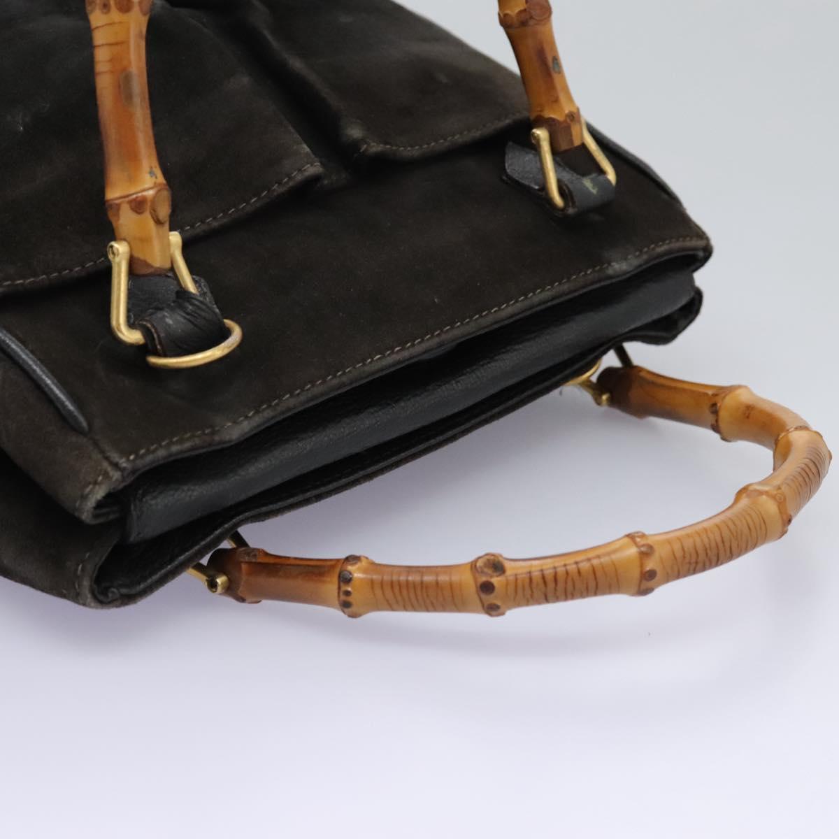 GUCCI Bamboo Hand Bag Suede Leather Black Gold 000 122 0316 Auth nb100