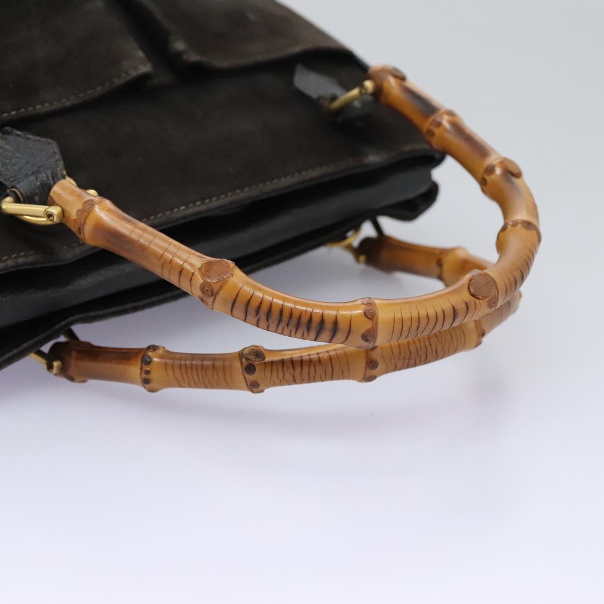 GUCCI Bamboo Hand Bag Suede Leather Black Gold 000 122 0316 Auth nb100
