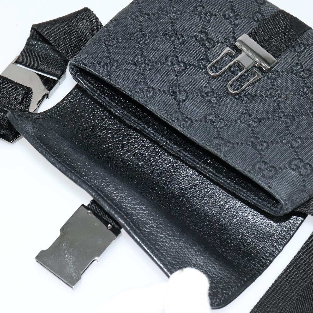 GUCCI GG Canvas Waist bag Black Silver 131236 Auth nb108
