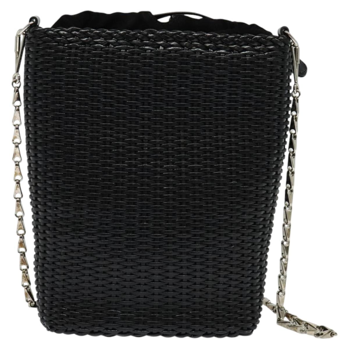 GUCCI Chain Shoulder Bag Straw Black Auth nb112