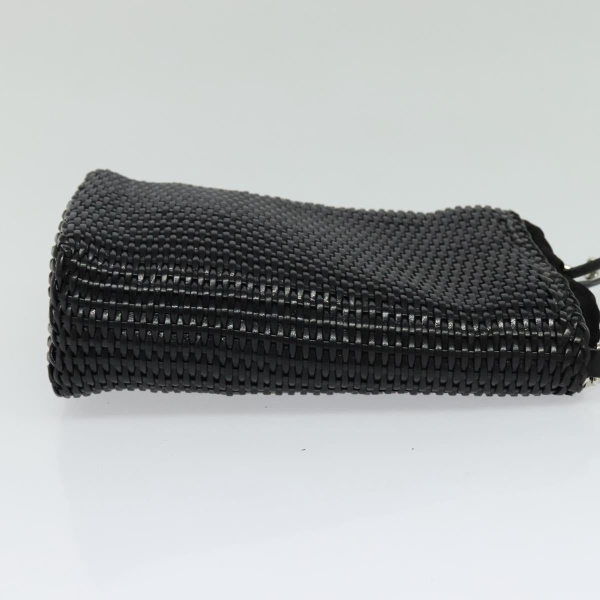 GUCCI Chain Shoulder Bag Straw Black Auth nb112