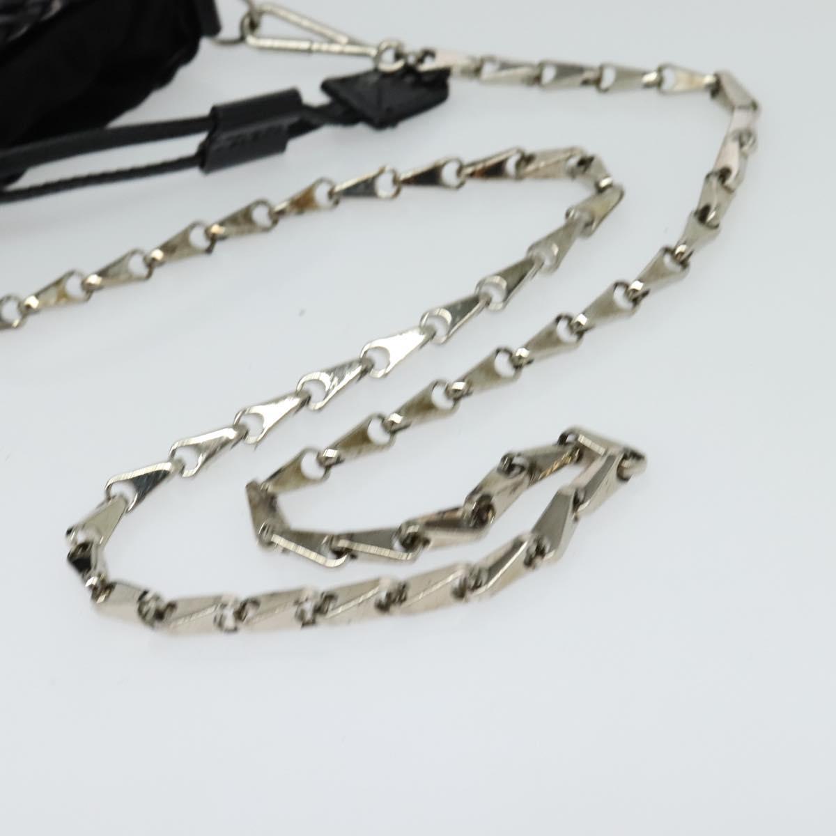 GUCCI Chain Shoulder Bag Straw Black Auth nb112