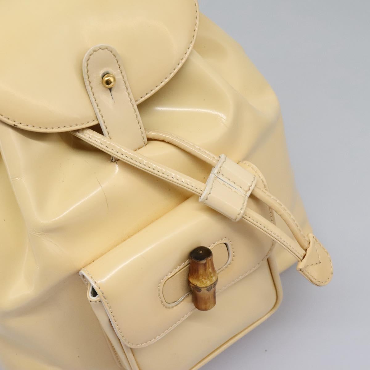 GUCCI Bamboo Backpack Patent leather Beige Gold 003 2058 0030 Auth nb115