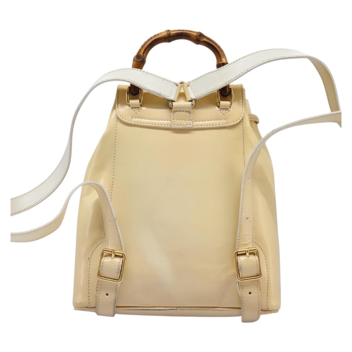 GUCCI Bamboo Backpack Patent leather Beige Gold 003 2058 0030 Auth nb115