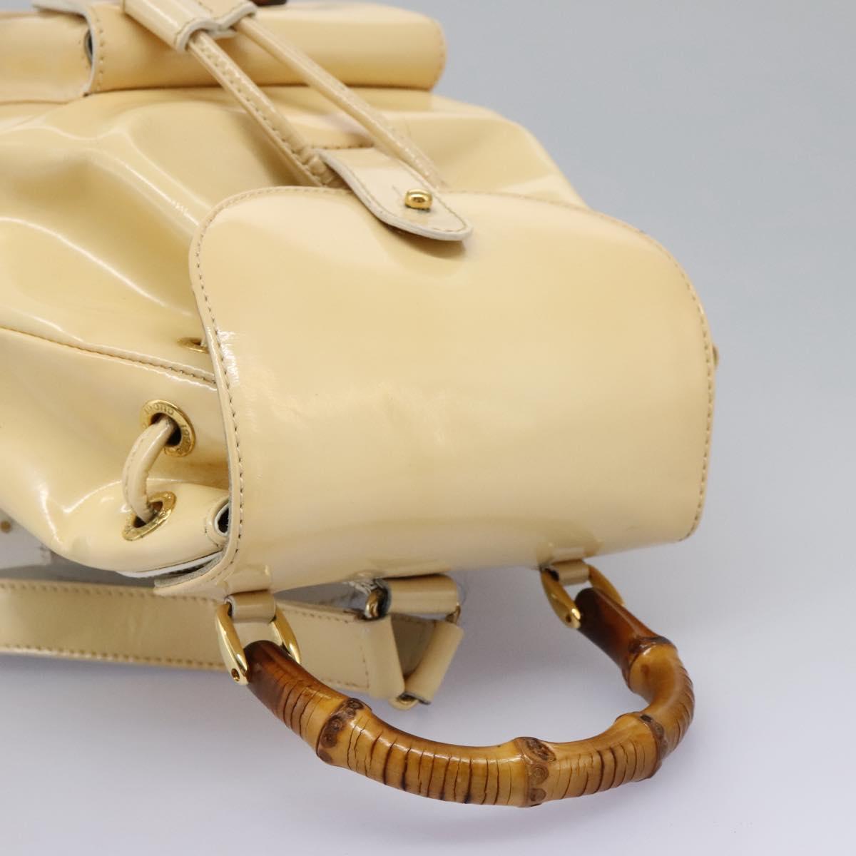GUCCI Bamboo Backpack Patent leather Beige Gold 003 2058 0030 Auth nb115