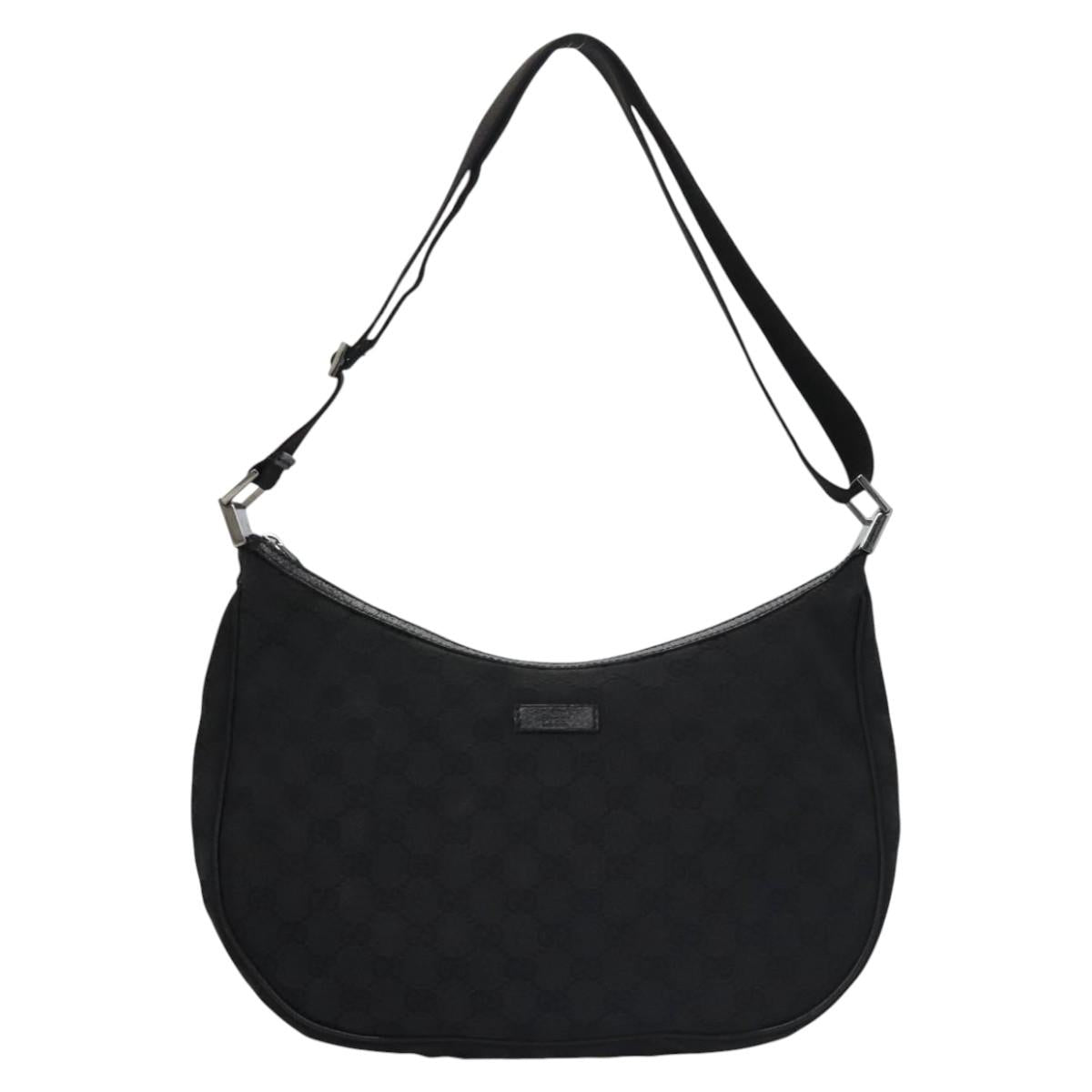 GUCCI GG Canvas Shoulder Bag Black Silver 122790 Auth nb120