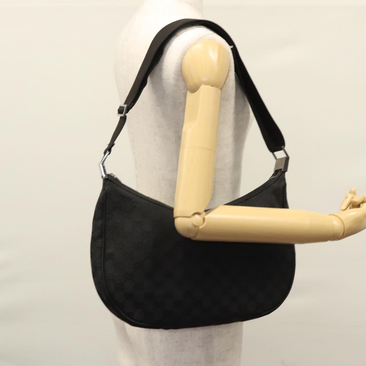 GUCCI GG Canvas Shoulder Bag Black Silver 122790 Auth nb120