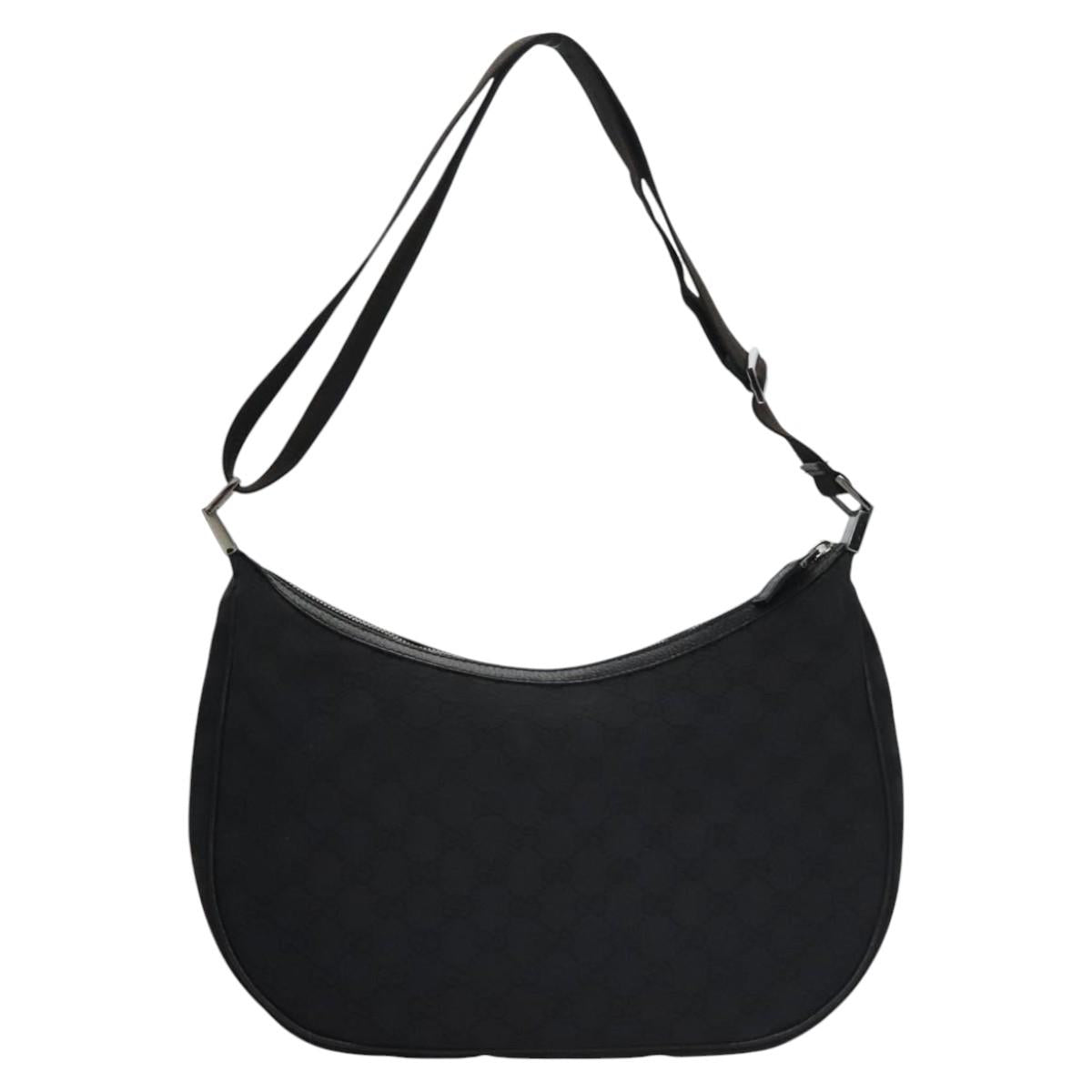 GUCCI GG Canvas Shoulder Bag Black Silver 122790 Auth nb120