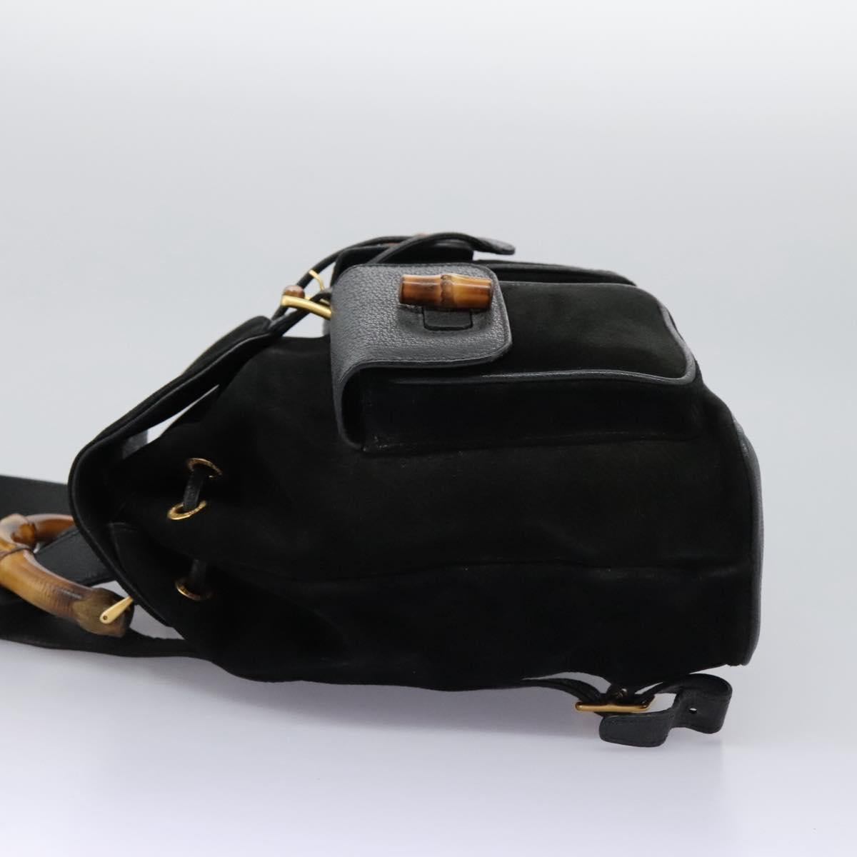 GUCCI Bamboo Backpack Suede Leather Black Gold 003 58 0016 Auth nb144